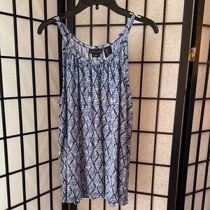 Tahari Navy and White Geometric Tank Top